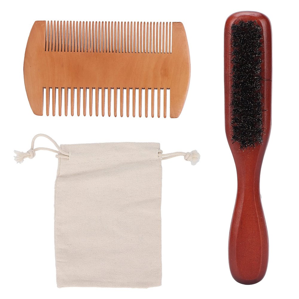 Beard Brush Kit, Double Doublesided Design Beard Comb Natural Bristles Convenient for Dad for Boyfriend for Husband
