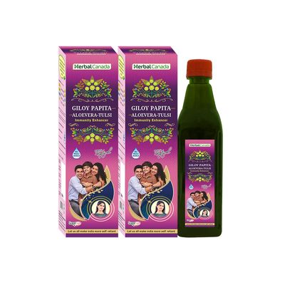 Herbal Canada Giloy Papita Ras | Pack of 2 | 100% Natural Immunity Booster & Detox Tonic | 500ML Each