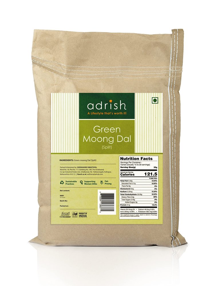 Adrish Zerowaste - Organic Moong Dal Chilka (3kg) - Unpolished | Green Gram Split | Handpounded | Rich in Fiber | High Protein | Plant Based Protein