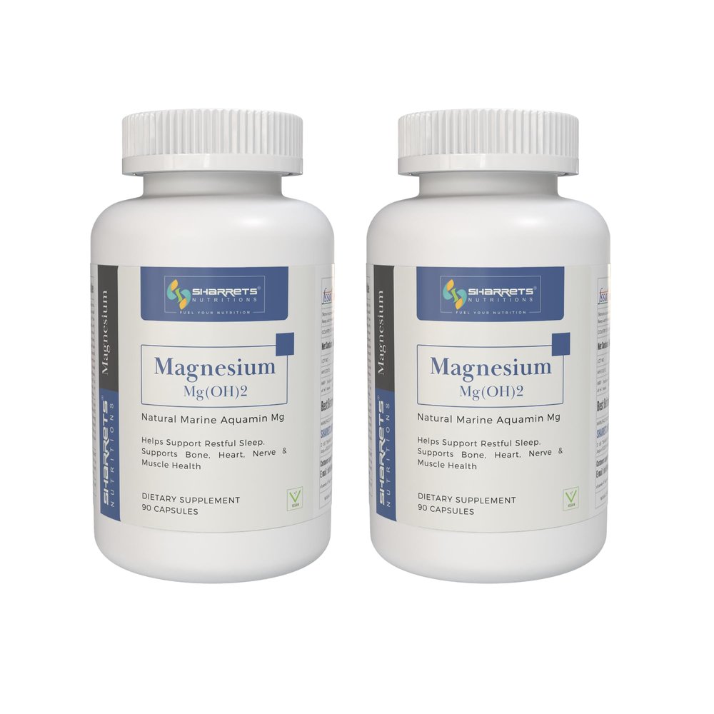 Sharrets Natural Marine Vegan Magnesium Supplements for Men Women Bones Sleep Heart Nerve Muscles, Produce in Ireland, 2 x 90 Capsules