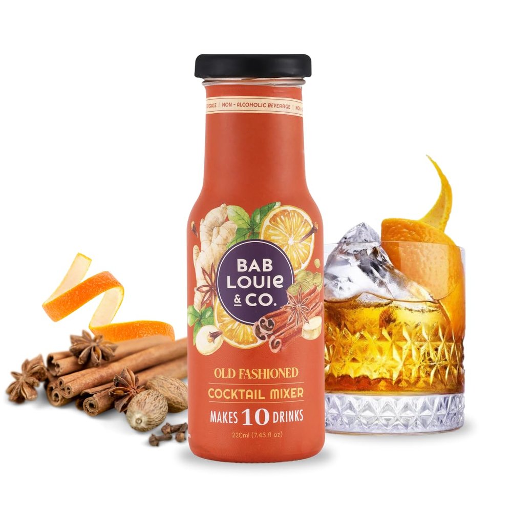 Bab Louie & Co.Old Fashioned Cocktail Mix, Natural, 220ml Makes 10-12 Drinks, Syrup for Craft Coffee/Pancakes/Chocolate Milk/Toast/Iced-teas, Cocktail & Mocktail Syrup
