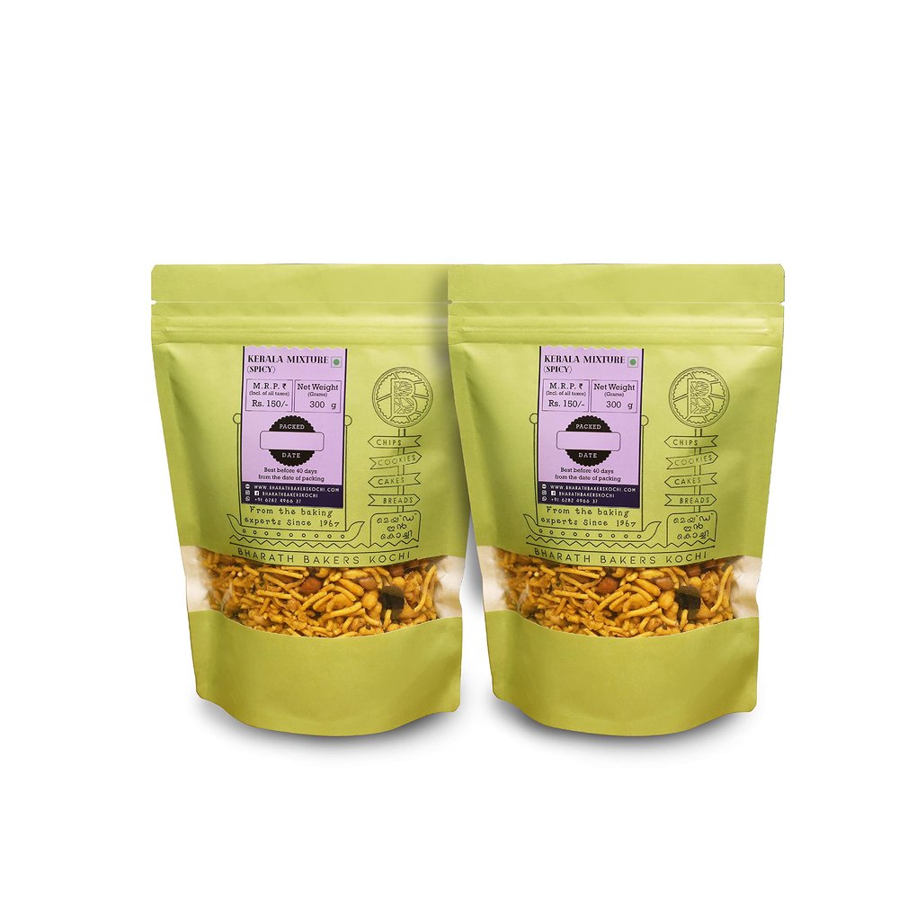 Bharath Bakers Kochi-Kerala Spicy Mixture -Medium Multi-pack of 2 X 300 grams (600 grams)
