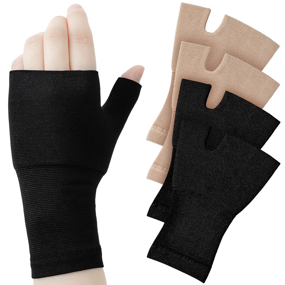 4 Pieces Wrist Thumb Support Sleeve Fingerless Wrist Gloves Compression Arthritis Gloves Unisex Sports Wrist Support Brace for Carpal Tunnel Syndrome Wrist Pain Strain Fatigue Sports Typing (Large)