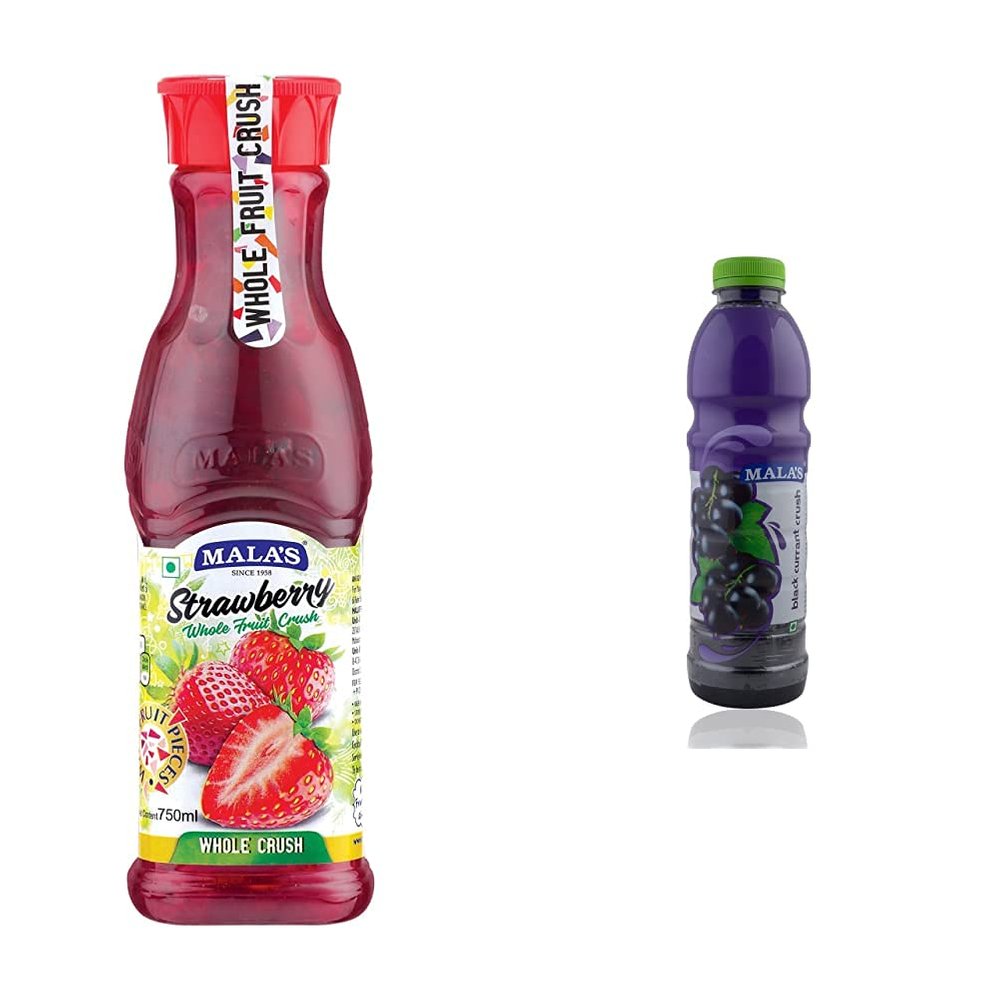 Mala's, Whole Crush 750ml, Strawberry, 750 Millilitre & Crush Black Currant, ml Pet Bottle, 750 Millilitre