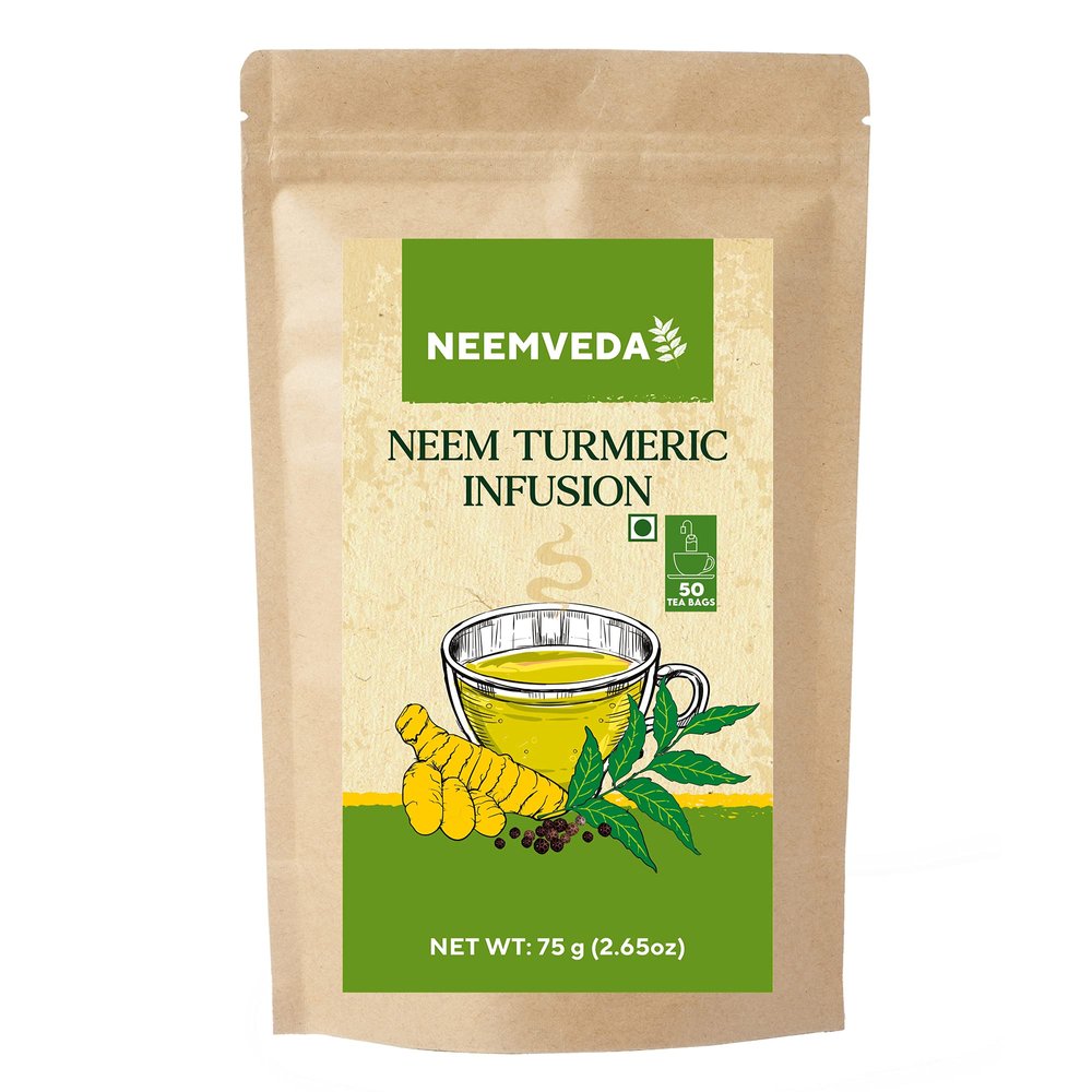 Neemveda Neem turmeric Herbal Tea infusion with Black Pepper for high absorption, 50 Tea bags