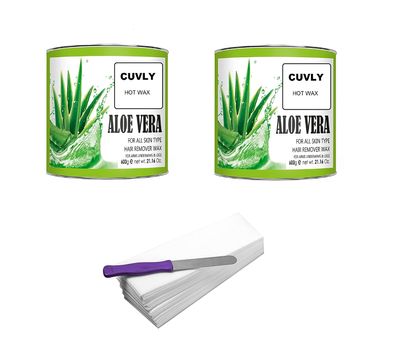 CUVLY Wax Waxing Hair Removal Hot Wax Kit,Aloe Vera 600g + Aloe Vera Wax 600g + strip 70pcs + knife Wax Combo Kit (Pack of 4) (Aloe Vera Wax & Aloe Vera Wax)