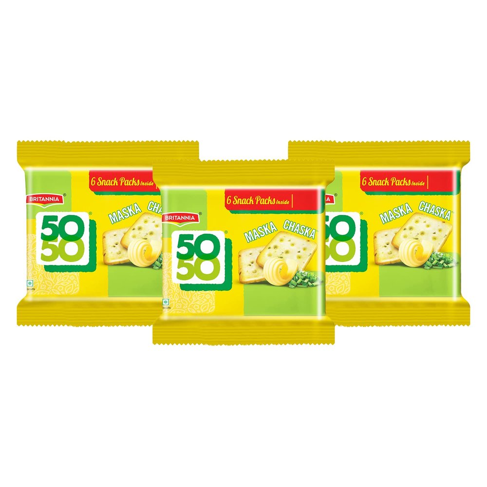 Britannia 50-50 Maska Chaska Salted Biscuits, 300 g Pack of 3