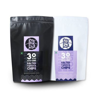 Bharath Bakers Kochi- Salted Tapioca Chips- 600 Grams - (2 X 300 Grams)- Coconut Oil fried- No Preservatives