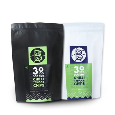 Bharath Bakers Kochi- Chilli Tapioca Chips- 600 Grams - (2 X 300 Grams)- Coconut Oil fried- No Preservatives