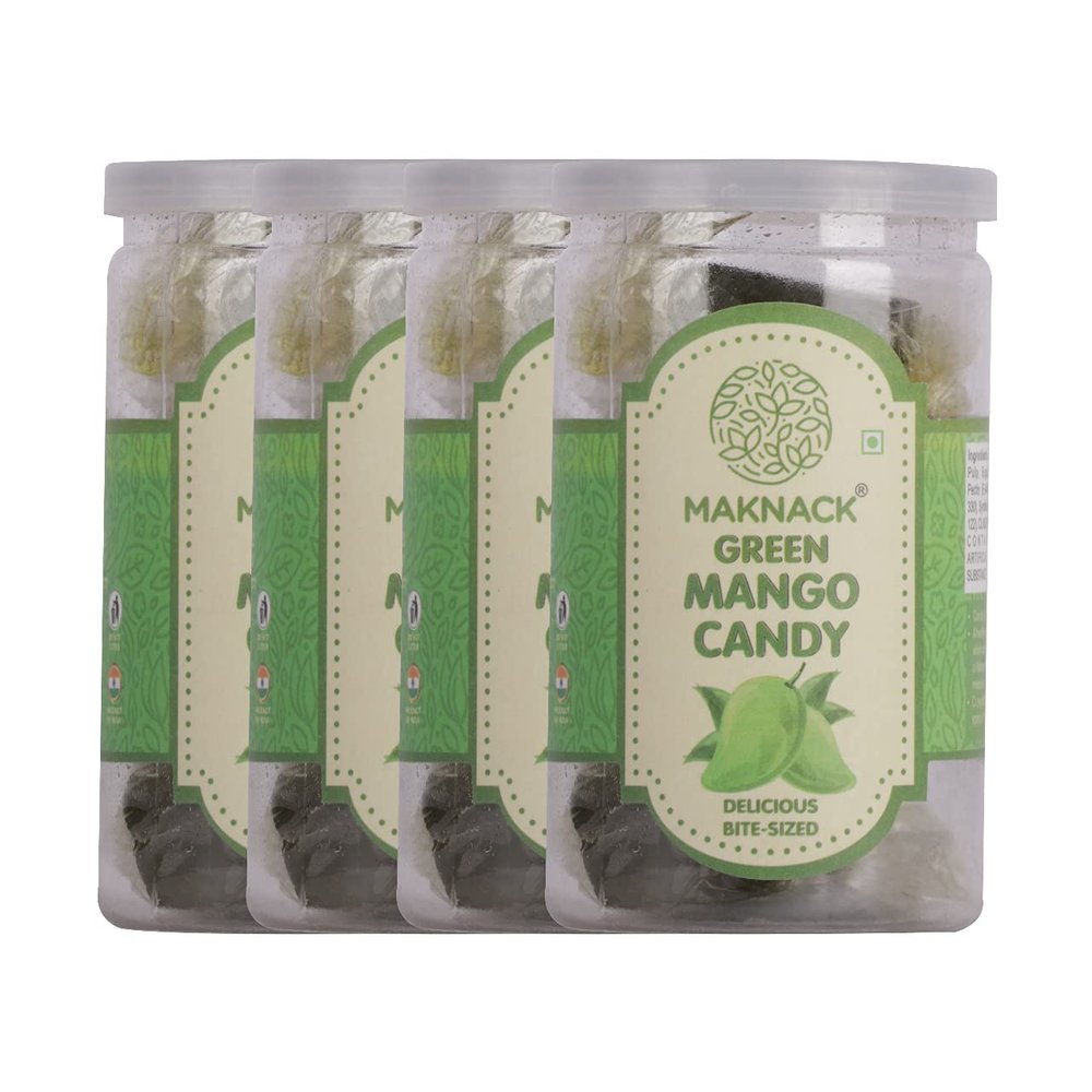 Maknack Green Mango Candy | Kachha Aam Flavoured Sweet and Sour Sugar Candies for Kids | Pack of 4-320g