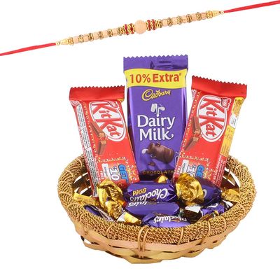 Astonished Retail Sweet Chocolate Gift | Sandalwood Rakhi Chocolate for Brother | Rakhi Chocolate Hamper | Roli, Chawal, Chandan, Misri | 633