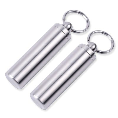 FULLGUEEN Pill Holder Keychain,Portable Waterproof Single Chamber Stainless Steel Pill Container,Small Pill Box Case for Outdoor Travel Camping - 2 Pack