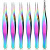 6 Pieces Pointed Tweezers Ingrown Hair Tweezers Precision Needle Point Tip Tweezers Stainless Steel Tweezers for Nose Facial Hair Eyebrow Blackhead Remover (Rainbow Color) view 1