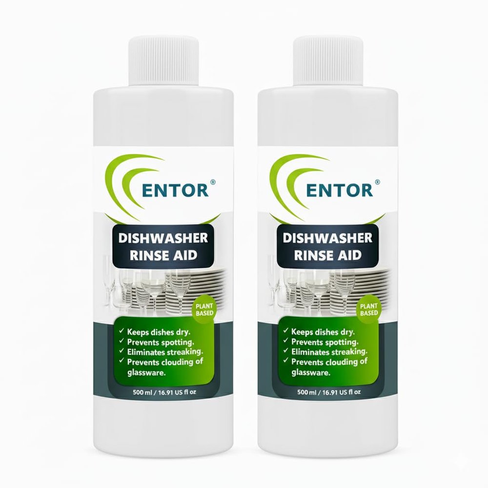 Entor Dishwasher Rinse Aid | For Automatic Dishwashers | Plant Based Surfactants | Biodegradable, Eco-Friendly And Safe | Pack of 2 (500 ml each)