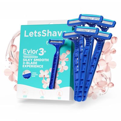 LetsShave Evior 3 Blade Plus Disposable Razor for Women (Pack of 6), Manual Shaving Razor for Women, Painless Hair Remover, Stainless Steel Blades