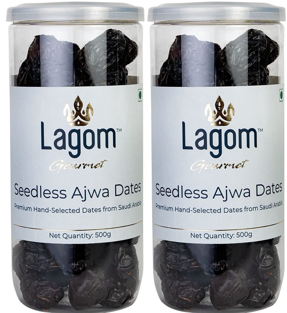 Lagom Gourmet Seedless Ajwa Dates 1 Kg | Saudi Arabia Dates | All Natural | No Preservatives | No Added Sugar | Gluten Free|Vegan|Plant Based | Non Gmo | Dates Dry Fruits | Khajur | Khajoor | Khejur