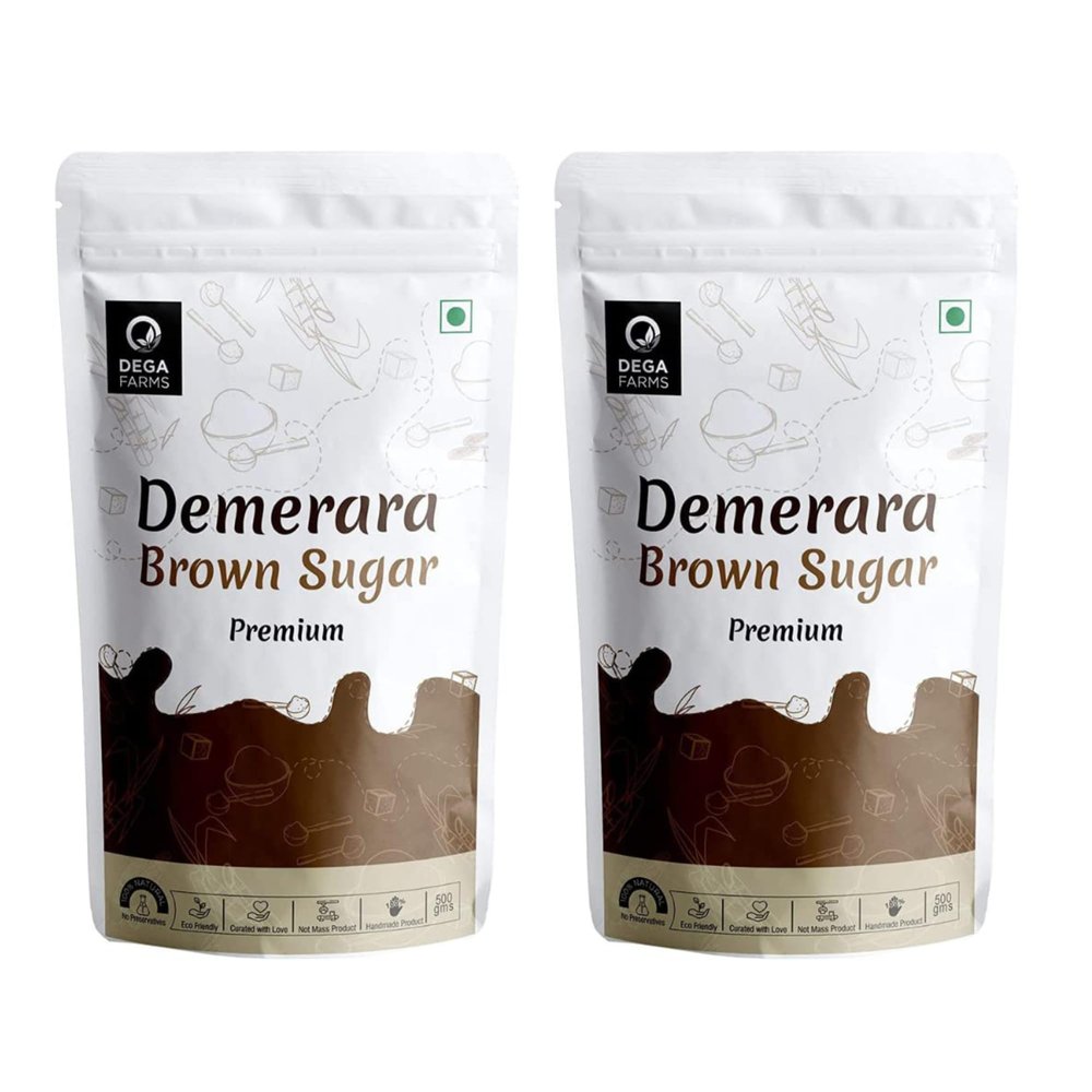 DEGA FARMS Demerara Sugar Organic Brown Sugar 500 Grams Each - Sedex Certified - Substitute of White Sugar with Multiple Health Benefits & Can Be Use As Scrub Also - 500 Grams Each - Pack of 2