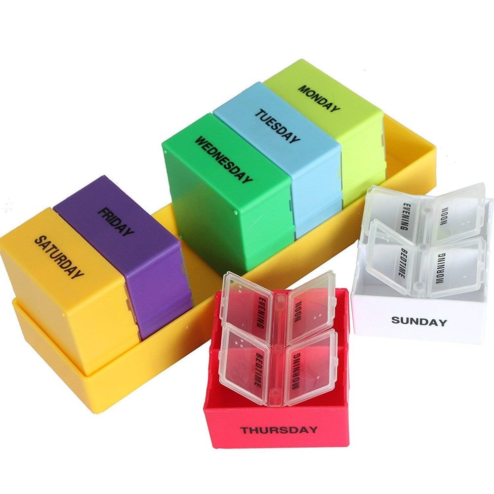 Zollyss Weekly Deep Capacity Pill Tray Organizer,7 Day Large Pill Box Dispenser 4 Times a Day, AM/PM Pop-Out Pill Planner