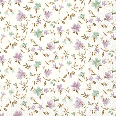 Boston International IHR 3-Ply Paper Napkins, 20-Count Cocktail Size, Fleurs Lilac Green