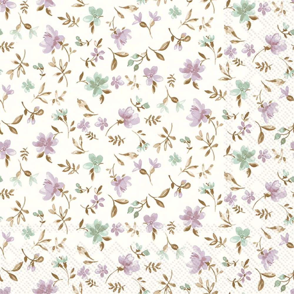 Boston International IHR 3-Ply Paper Napkins, 20-Count Cocktail Size, Fleurs Lilac Green