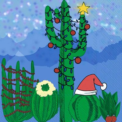 Boston International IHR 3-Ply Paper Napkins, 20-Count Cocktail Size, Christmas Cacti