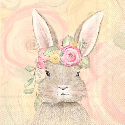 Boston International IHR 3-Ply Paper Napkins, 20-Count Cocktail Size, Bunny Flower Crown