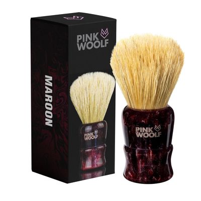Pink Woolf Soft Boar Shaving Brush  28mm Knot, GLOSS RESIN MAROON HANDLE | Premium Lather with Shaving Cream or Soap | Gentle on Skin, Ideal for Wet Shaving