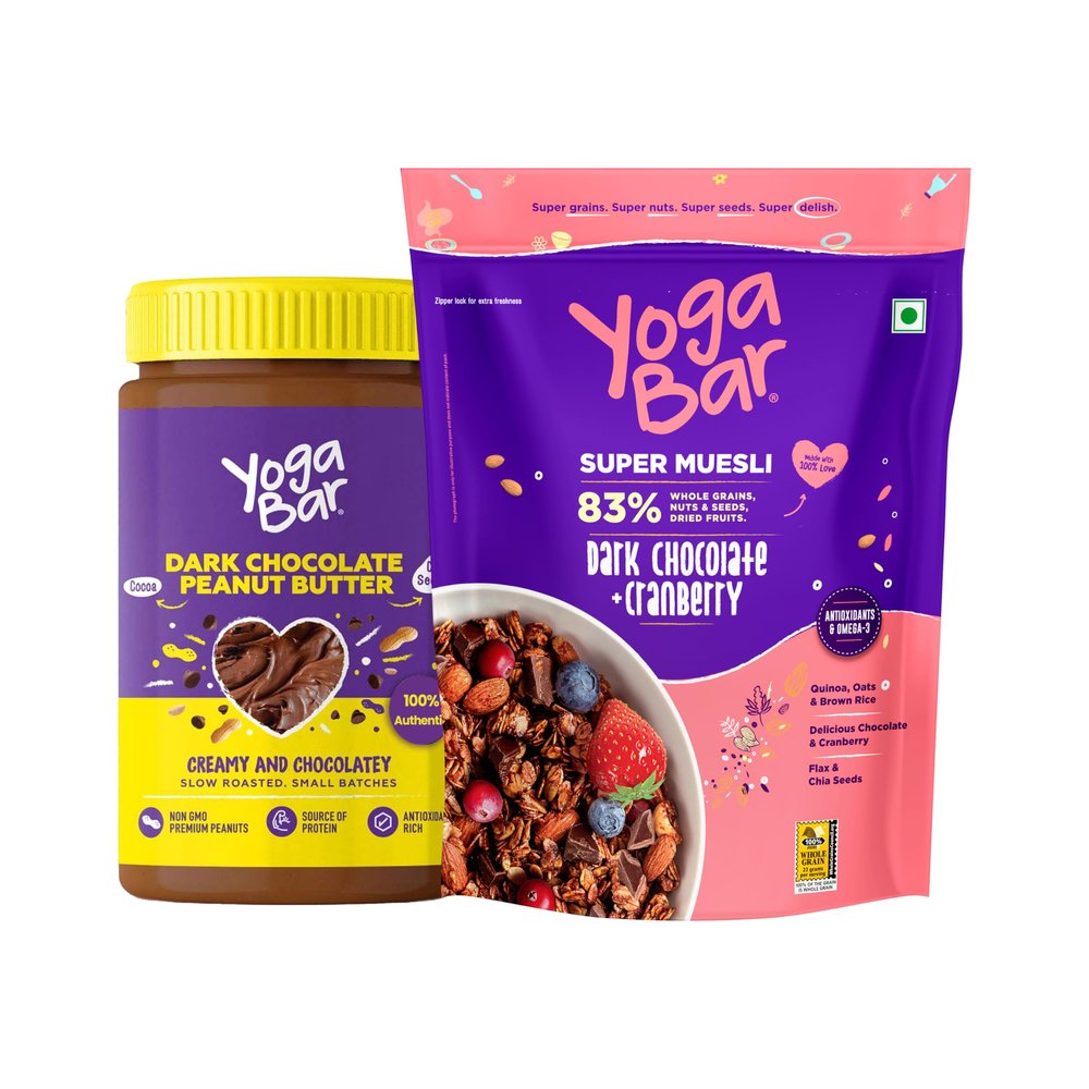 Yogabar Dark Chocolate Peanut Butter and Muesli Combo | Dark Chocolate Peanut Butter - (400gm ) | Dark Chocolate Muesli - ( 700gm )