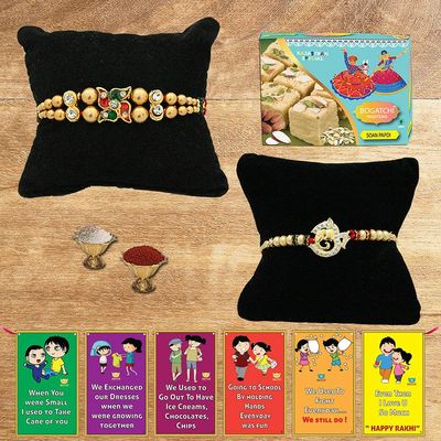 BOGATCHI Rakhi with Sweets Combo | Rakhi Gift for Brother | Rakhi for brother with sweets | Rakhi Gift Hamper|Soan Papdi(200g) + Rakhi Set of 2 +Roli Chawal + Free Rakhi Story Card |250GSP5