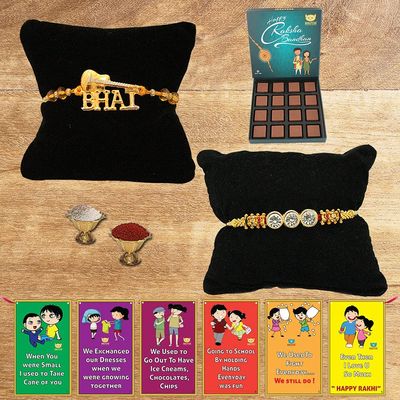 BOGATCHI Rakhi with chocolates gift pack, Rakhi and chocolate combo, Rakhi gift for brother with chocolate Box 16pcs + Rakhi Set of 2 +Roli Chawal + Free Rakhi Story Card , 16TBCB3
