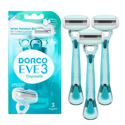 Dorco EVE 3 Women's Disposable Razors | Wide moisture bar, 3 Blades for smooth shave (1pack (3ct))