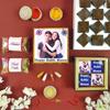 Expelite Rakhi For Brother/Bhai & Chocolate Cubes Pack Of 4 with Dry Fruit, Mix Fruits for Rakshabandhan, Unique Packaging, Sweet Messages Combo Gift Hamper with Roli, Chandan, Chawal view 1