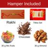 Expelite Rakhi For Brother/Bhai & Chocolate Cubes Pack Of 4 with Dry Fruit, Mix Fruits for Rakshabandhan, Unique Packaging, Sweet Messages Combo Gift Hamper with Roli, Chandan, Chawal view 4