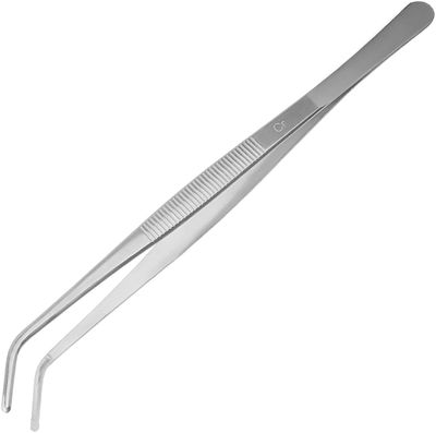 Hegebeck Stainless Steel Tweezers Long Handle Straight Tweezer Handmade Multipurpose Repairing Kit For Eyebrow Hair Remover Ingrown Hairs Remover with Bent Tip 18cm 1pcs