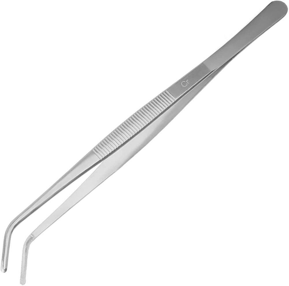 Hegebeck Stainless Steel Tweezers Long Handle Straight Tweezer Handmade Multipurpose Repairing Kit For Eyebrow Hair Remover Ingrown Hairs Remover with Bent Tip 18cm 1pcs