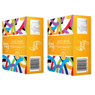 Bean Song South Indian Filter Coffee with Chicory Drip Bags (5 Easy Pours) Pack of 2 - Dark Roast & Fine Ground Beans | Flavour - Mocha & Chocolate