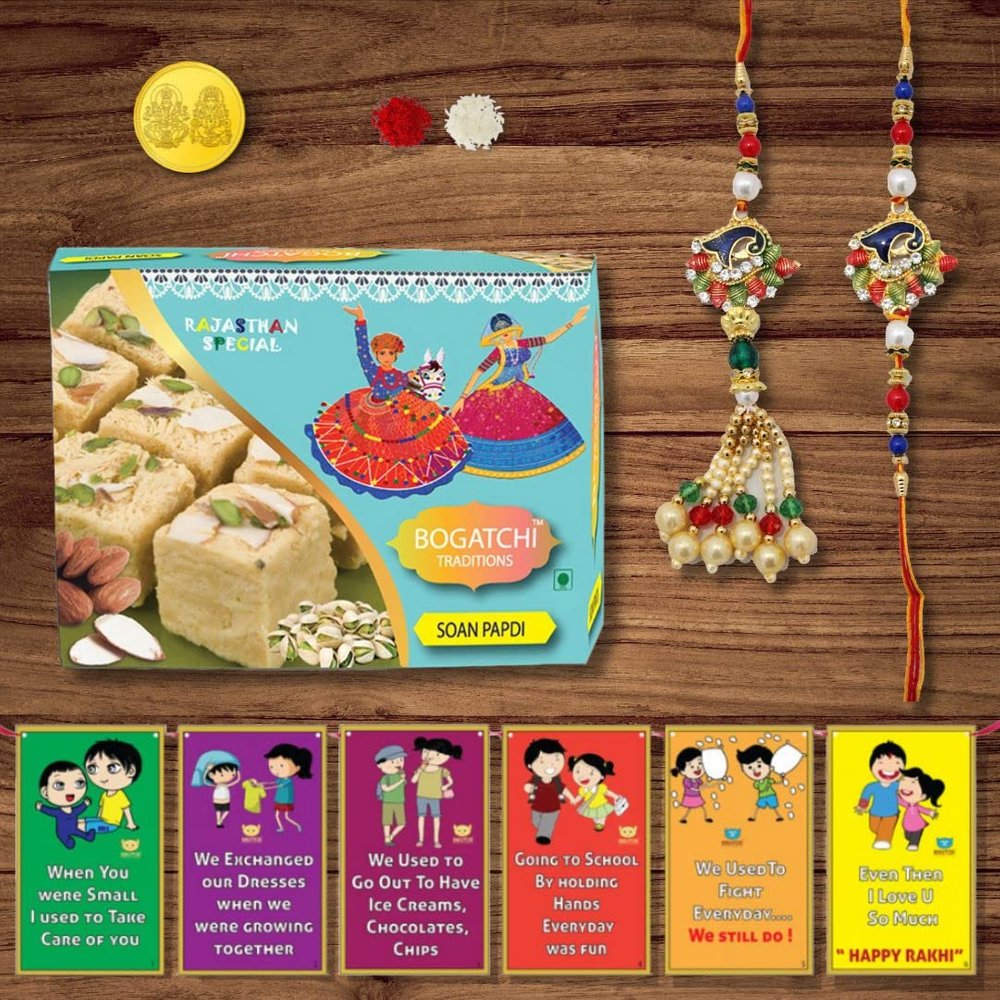 BOGATCHI Rakhi for Brother and Bhabhi with Sweets|Rakhi for Bhai and Bhabhi|Rakhi sweets with Lumba Set| Lumba Rakhi Combo| Rakhi Lumba Set of 2| Bhaiya Bhabhi Rakhi Set with Sweets|LMBLa2