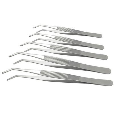 Hegebeck Stainless Steel Tweezers Long Handle Straight Tweezer Handmade Multipurpose Repairing Kit For Eyebrow Hair Remover Ingrown Hairs Remover with Bent Tip 14cm 5pcs