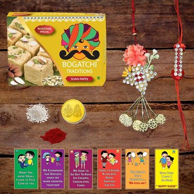 BOGATCHI Rakhi for Brother and Bhabhi with Sweets|Rakhi for Bhai and Bhabhi|Premium Lumba Rakhi Set| Lumba Rakhi Combo| Rakhi Lumba Set of 2| Bhaiya- Bhabhi Rakhi Set with Sweets|LMSPa-15