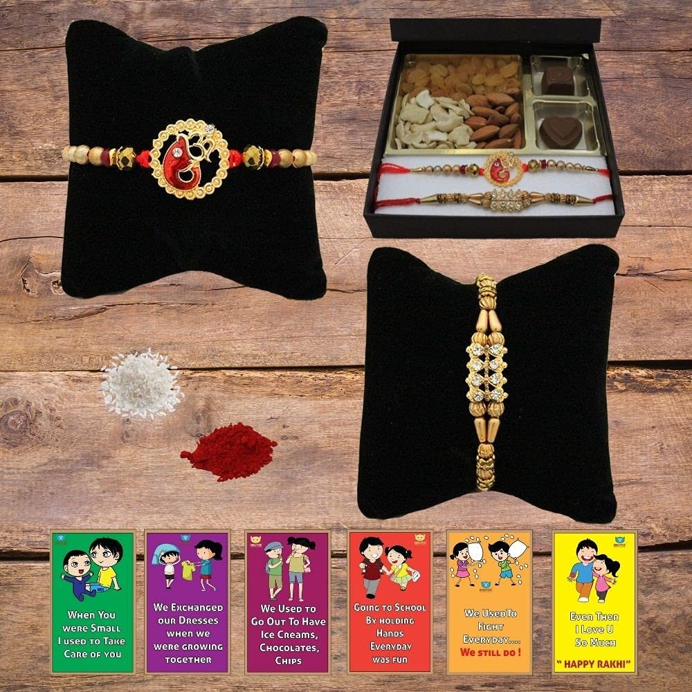 BOGATCHI Rakhi Dry Fruits Combo, Rakhi with chocolates gift pack, Rakhi and chocolate combo, Rakhi gift for brother with Chocolate Box 2pcs + Rakhi Set of 2+Roli Chawal+Rakhi Story Card,CDRFd5