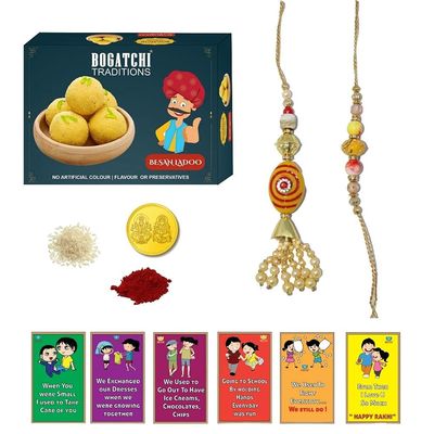 BOGATCHI Rakhigift for Brother and Bhabhi with Sweets|Elegant Rakhi Combo| Ladoo with LumbaSet| Moli Rakhi Lumba Set of 2| Bhaiya Bhabhi RakhiSet with Sweets|LMBLa3