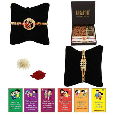 BOGATCHI Rakhi Dry Fruits Combo, Rakhi with chocolates gift pack, Rakhi and chocolate combo, Rakhi gift for brother with Chocolate Box 2pcs + Rakhi Set of 2+Roli Chawal+Rakhi Story Card,CDRFd7