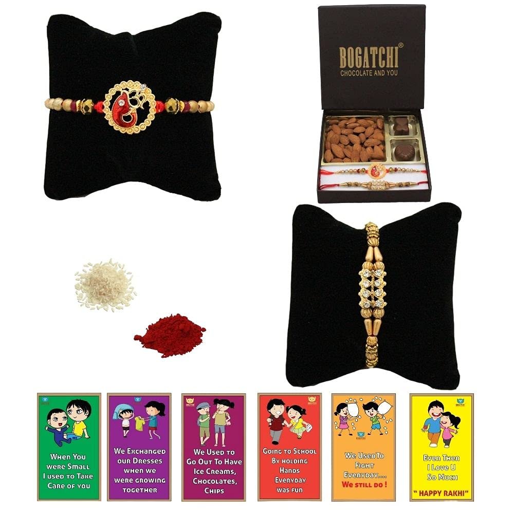 BOGATCHI Rakhi Dry Fruits Combo, Rakhi with chocolates gift pack, Rakhi and chocolate combo, Rakhi gift for brother with Chocolate Box 2pcs + Rakhi Set of 2+Roli Chawal+Rakhi Story Card,CDRFd7