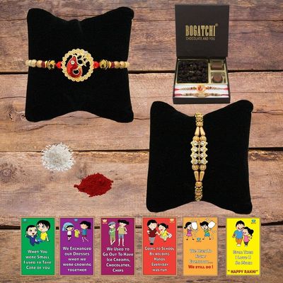 BOGATCHI Rakhi Dry Fruits Combo, Rakhi with chocolates gift pack, Rakhi and chocolate combo, Rakhi gift for brother with Chocolate Box 2pcs + Rakhi Set of 2+Roli Chawal+Rakhi Story Card,CDRFd12