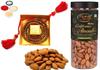 Designer 3 Fold Bracelet Rakhi with Personal Message Combo Gift, Almond Badam Jar 250gms, Tikka & Roli Chandan Chawal Mishri Pack for Bhai Bhaiya Brother view 1