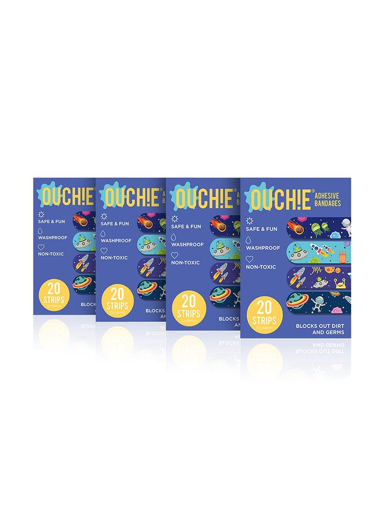 Aya Papaya Ouchie Non-Toxic Printed Bandages Quadruple Set Of 4(20 strips each) - Space Blue