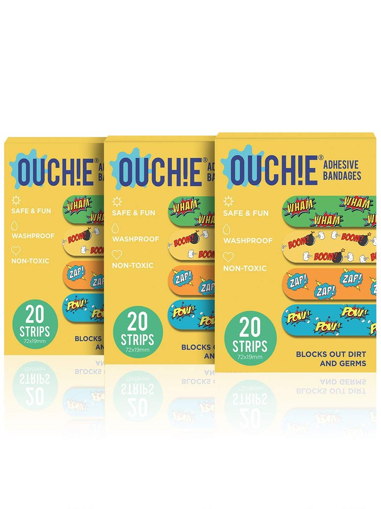 Aya Papaya Ouchie Non-Toxic Printed Bandages Tripal Combo Set Of 3 (60 pack) - Yellow