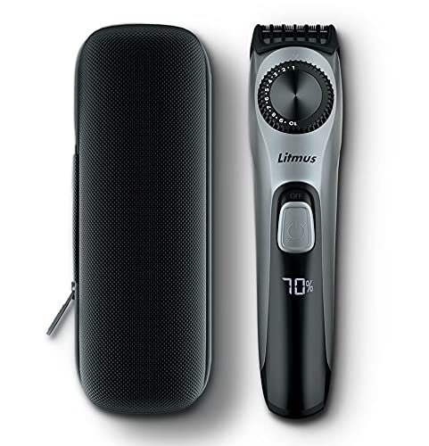 Litmus Ct-100 Men Beard & Body Trimmer With Hard Shell Carry Case | 20 Length Settings With Comb Lock | 100 Mins. Cordless Run Time | Led Battery Display | Stainless Steel Precision Blades