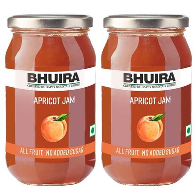 Bhuira Apricot Jam - 240g | All Natural No Added Sugar, Preservatives, Artificial Colors | Handmade Himachal Vegan Spread | Breakfast Dessert Jam | Healthy Snack | Guilt-Free | Sweet Tart, Pack of 2