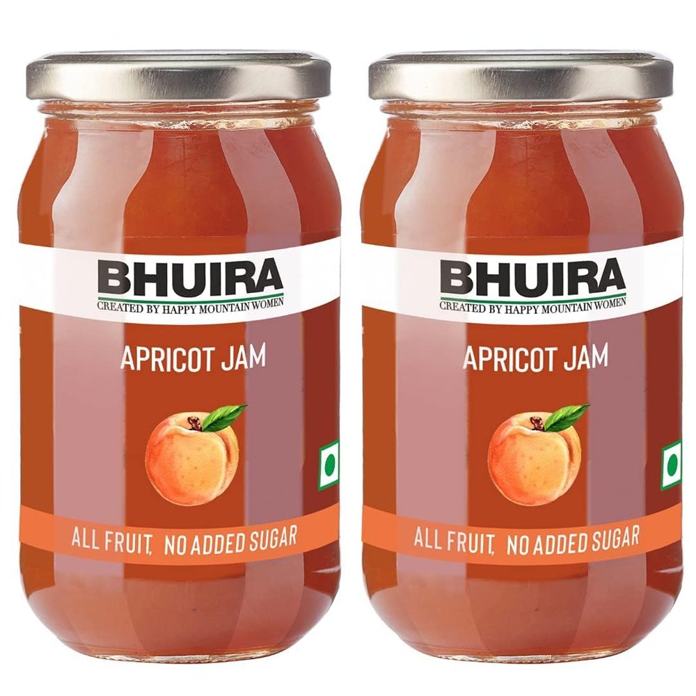 Bhuira Apricot Jam - 240g | All Natural No Added Sugar, Preservatives, Artificial Colors | Handmade Himachal Vegan Spread | Breakfast Dessert Jam | Healthy Snack | Guilt-Free | Sweet Tart, Pack of 2